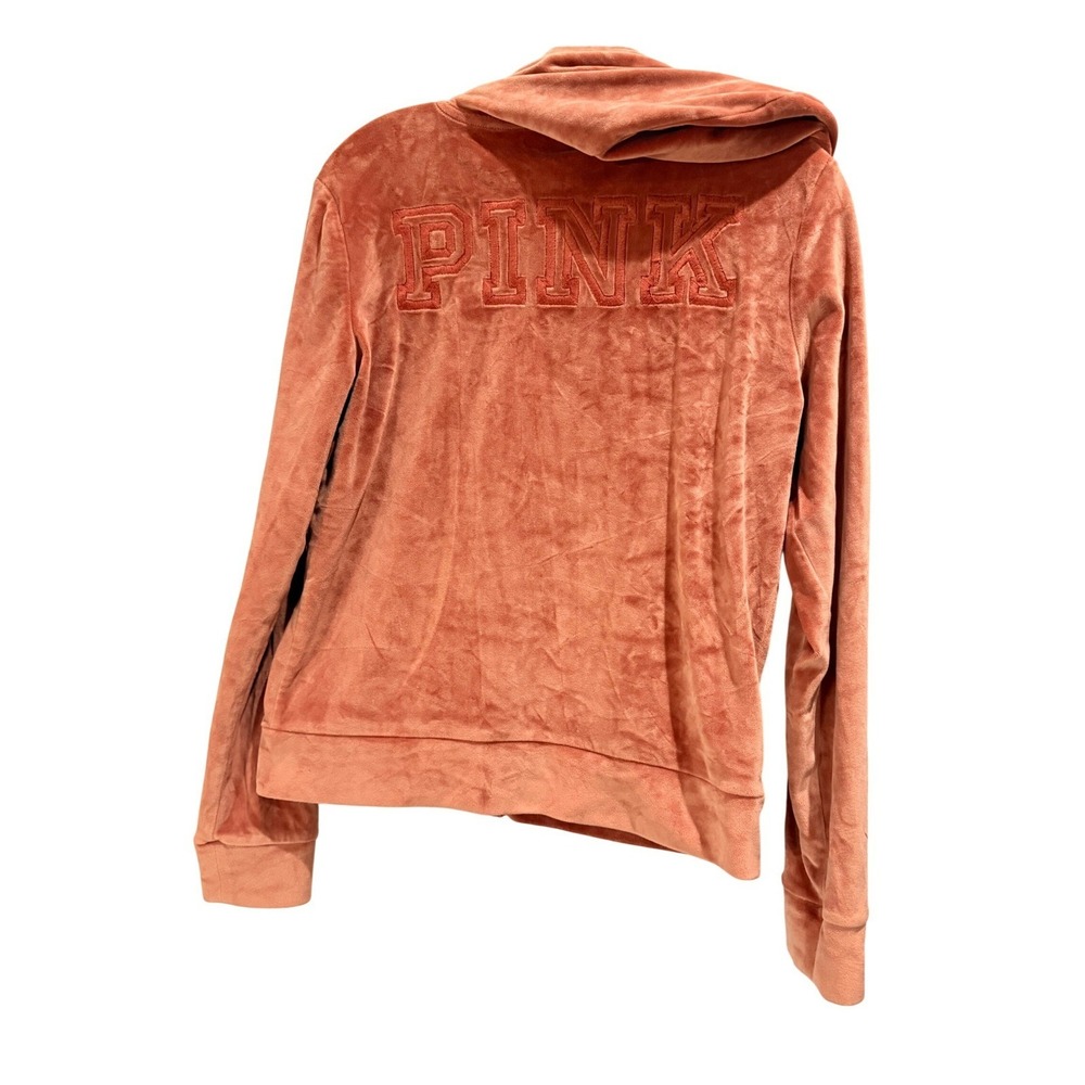 Victoria's Secret PINK Velour Zip Hoodie Coral Emboidered Logo Jacket Small - Picture 5 of 11
